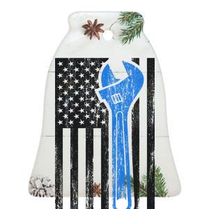 Mechanic USA American Flag Ceramic Bell Ornament