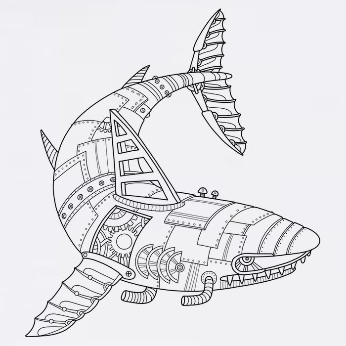 Mechanical Shark Garment-Dyed Sweatshirt