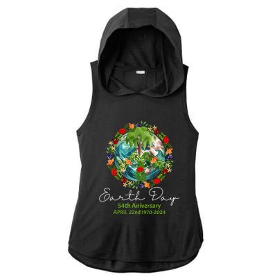 Mother Earth Day 54th Anniversary 1970 2024 Save Planet Ladies PosiCharge Tri-Blend Wicking Draft Hoodie Tank