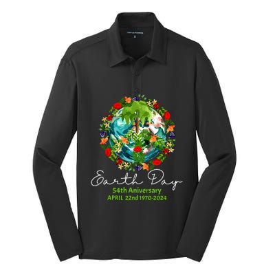 Mother Earth Day 54th Anniversary 1970 2024 Save Planet Silk Touch Performance Long Sleeve Polo