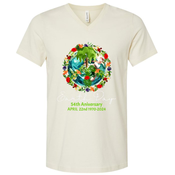 Mother Earth Day 54th Anniversary 1970 2024 Save Planet V-Neck T-Shirt