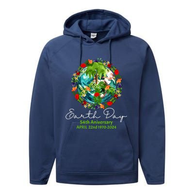 Mother Earth Day 54th Anniversary 1970 2024 Save Planet Performance Fleece Hoodie