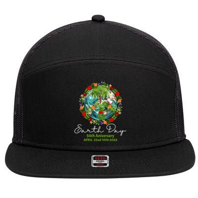 Mother Earth Day 54th Anniversary 1970 2024 Save Planet 7 Panel Mesh Trucker Snapback Hat