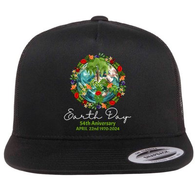 Mother Earth Day 54th Anniversary 1970 2024 Save Planet Flat Bill Trucker Hat