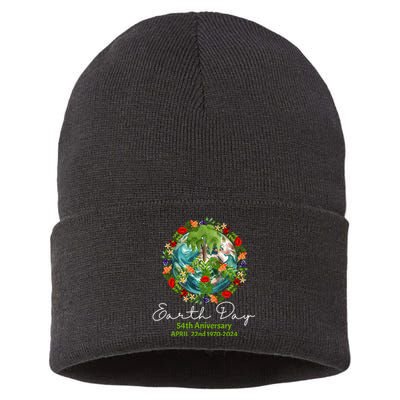 Mother Earth Day 54th Anniversary 1970 2024 Save Planet Sustainable Knit Beanie