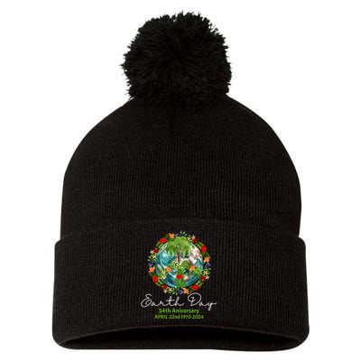 Mother Earth Day 54th Anniversary 1970 2024 Save Planet Pom Pom 12in Knit Beanie