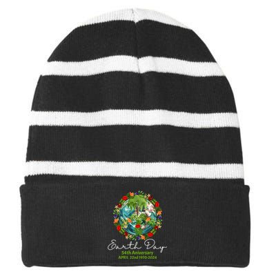 Mother Earth Day 54th Anniversary 1970 2024 Save Planet Striped Beanie with Solid Band