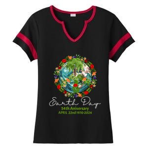 Mother Earth Day 54th Anniversary 1970 2024 Save Planet Ladies Halftime Notch Neck Tee