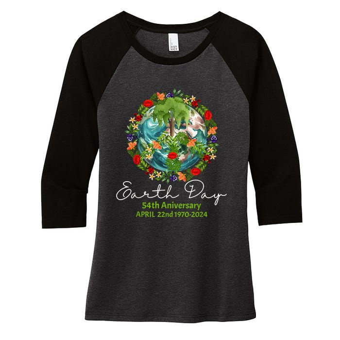 Mother Earth Day 54th Anniversary 1970 2024 Save Planet Women's Tri-Blend 3/4-Sleeve Raglan Shirt