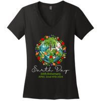 Mother Earth Day 54th Anniversary 1970 2024 Save Planet Women's V-Neck T-Shirt