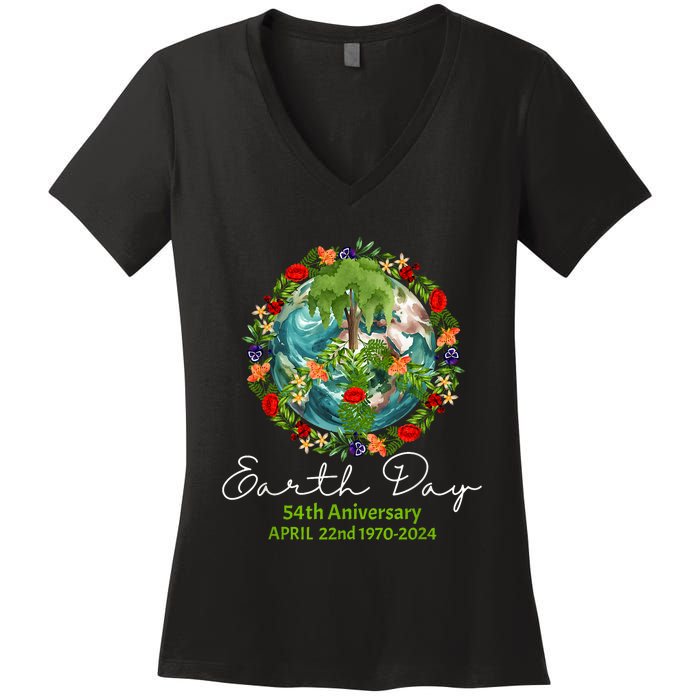 Mother Earth Day 54th Anniversary 1970 2024 Save Planet Women's V-Neck T-Shirt