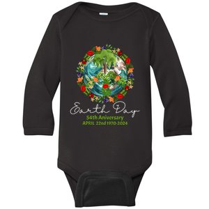 Mother Earth Day 54th Anniversary 1970 2024 Save Planet Baby Long Sleeve Bodysuit