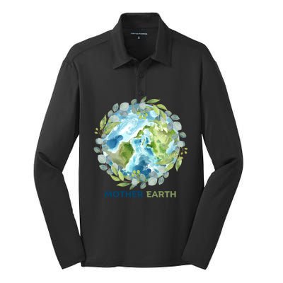 Mother Earth Day Planet April 22 Earth Day Great Gift Silk Touch Performance Long Sleeve Polo