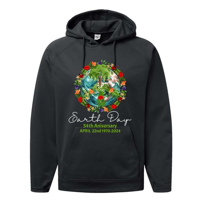 Mother Earth Day 54th Anniversary 1970 2024 Save Planet Performance Fleece Hoodie