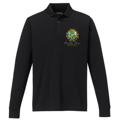 Mother Earth Day 54th Anniversary 1970 2024 Save Planet Performance Long Sleeve Polo