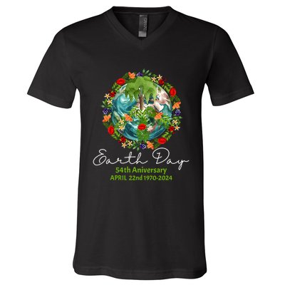 Mother Earth Day 54th Anniversary 1970 2024 Save Planet V-Neck T-Shirt