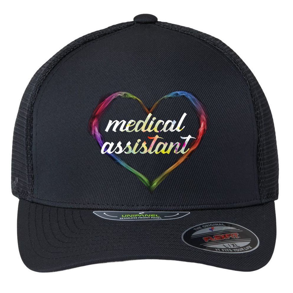 Medical Assistant Colorful Heart Flexfit Unipanel Trucker Cap