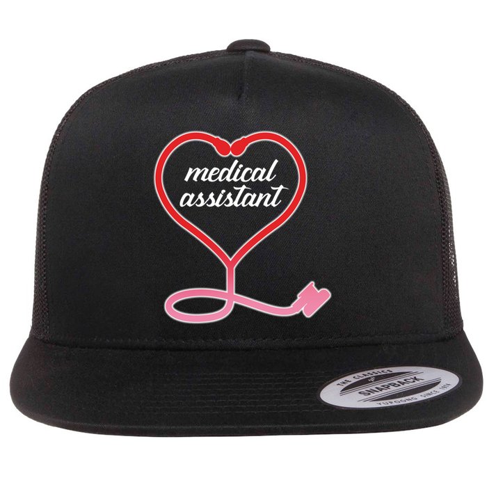 Medical Assistant Stethoscope Heart Flat Bill Trucker Hat