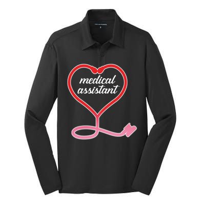 Medical Assistant Stethoscope Heart Silk Touch Performance Long Sleeve Polo