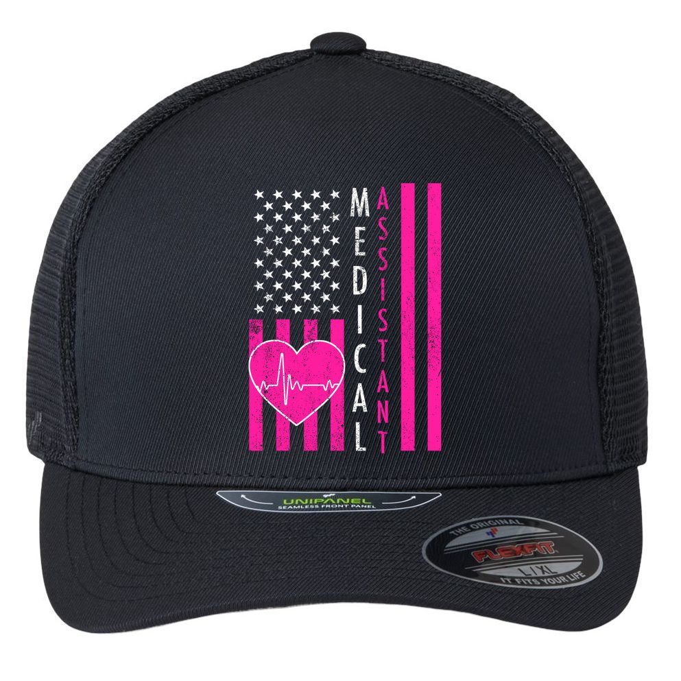 Medical Assistant USA Flag Flexfit Unipanel Trucker Cap