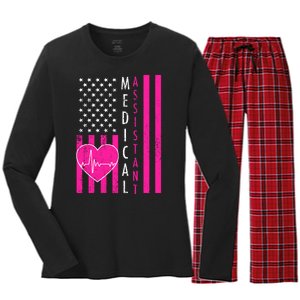 Medical Assistant USA Flag Women's Long Sleeve Flannel Pajama Set 