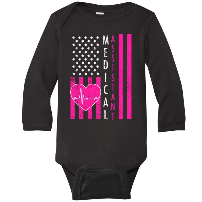 Medical Assistant USA Flag Baby Long Sleeve Bodysuit