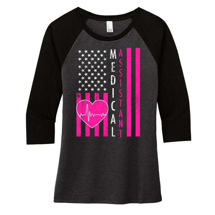 Medical Assistant USA Flag Women's Tri-Blend 3/4-Sleeve Raglan Shirt