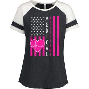 Medical Assistant USA Flag Enza Ladies Jersey Colorblock Tee