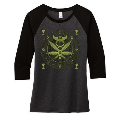 Medical Marijuana Alchemy Circle Women's Tri-Blend 3/4-Sleeve Raglan Shirt