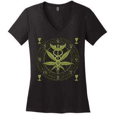 Medical Marijuana Alchemy Circle Women's V-Neck T-Shirt