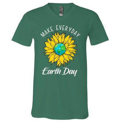 Make Everyday Earth Day Sunflower V-Neck T-Shirt