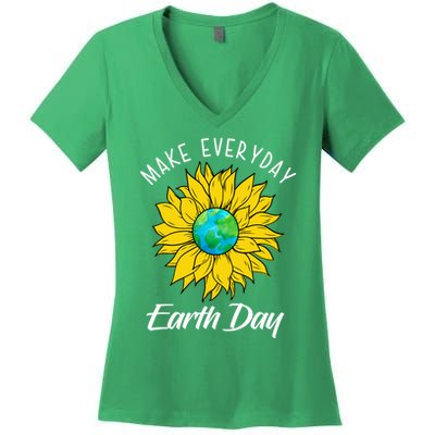 Make Everyday Earth Day Sunflower Women's V-Neck T-Shirt