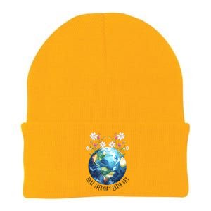 Make Everyday Earth Day Floral Globe Awareness Knit Cap Winter Beanie