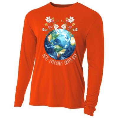 Make Everyday Earth Day Floral Globe Awareness Cooling Performance Long Sleeve Crew