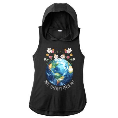 Make Everyday Earth Day Floral Globe Awareness Ladies PosiCharge Tri-Blend Wicking Draft Hoodie Tank