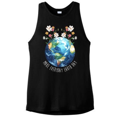 Make Everyday Earth Day Floral Globe Awareness Ladies PosiCharge Tri-Blend Wicking Tank