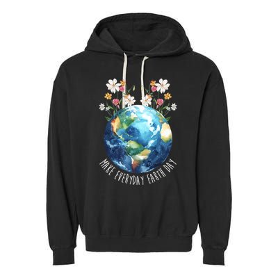 Make Everyday Earth Day Floral Globe Awareness Garment-Dyed Fleece Hoodie