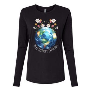 Make Everyday Earth Day Floral Globe Awareness Womens Cotton Relaxed Long Sleeve T-Shirt