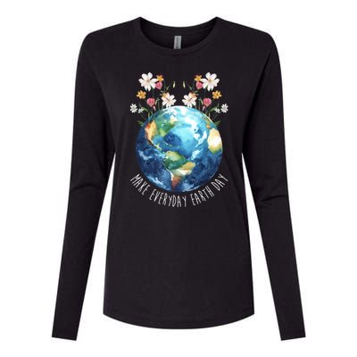 Make Everyday Earth Day Floral Globe Awareness Womens Cotton Relaxed Long Sleeve T-Shirt