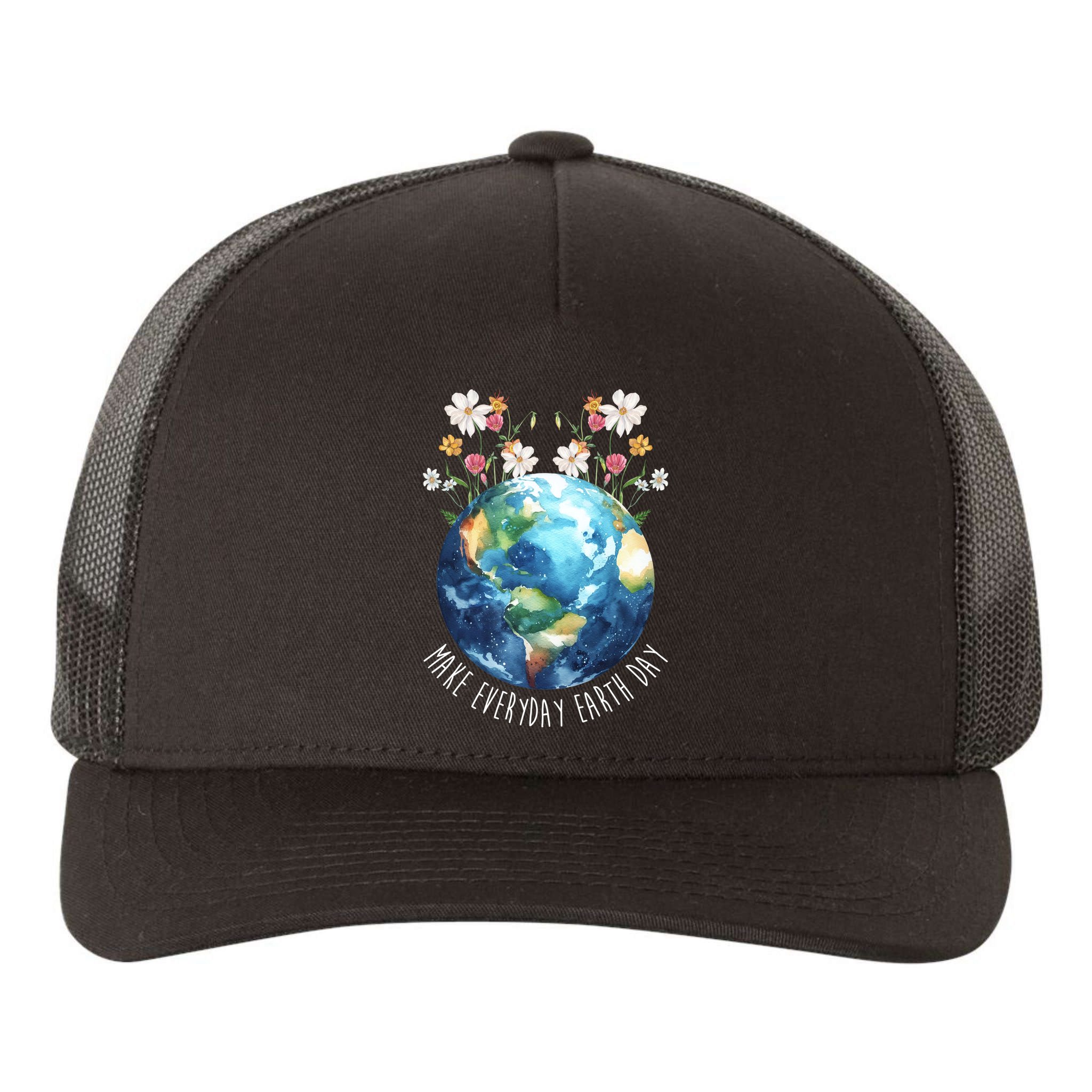 Make Everyday Earth Day Floral Globe Awareness Yupoong Adult 5-Panel Trucker Hat
