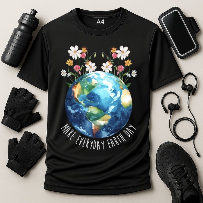 Make Everyday Earth Day Floral Globe Awareness Performance Shirt