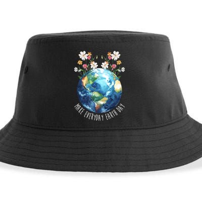 Make Everyday Earth Day Floral Globe Awareness Sustainable Bucket Hat