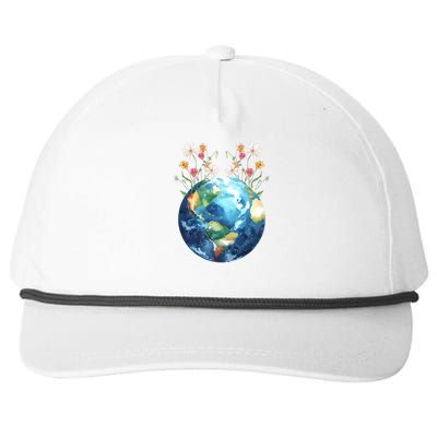 Make Everyday Earth Day Floral Globe Awareness Snapback Five-Panel Rope Hat