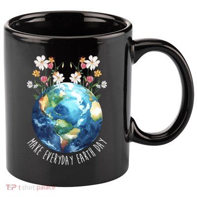 Make Everyday Earth Day Floral Globe Awareness 11oz C Handle Ceramic Mug