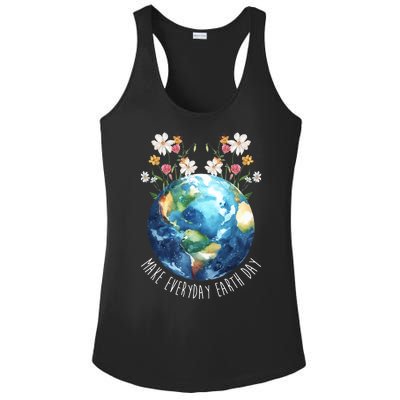 Make Everyday Earth Day Floral Globe Awareness Ladies PosiCharge Competitor Racerback Tank