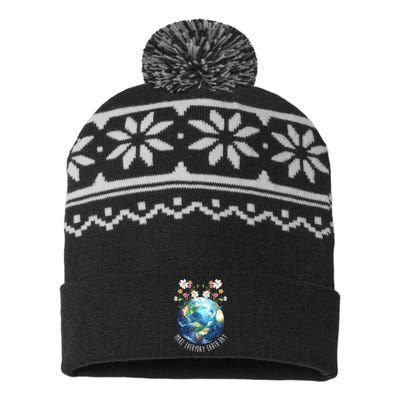 Make Everyday Earth Day Floral Globe Awareness USA-Made Snowflake Beanie