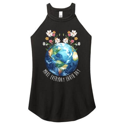 Make Everyday Earth Day Floral Globe Awareness Women's Perfect Tri Rocker Tank