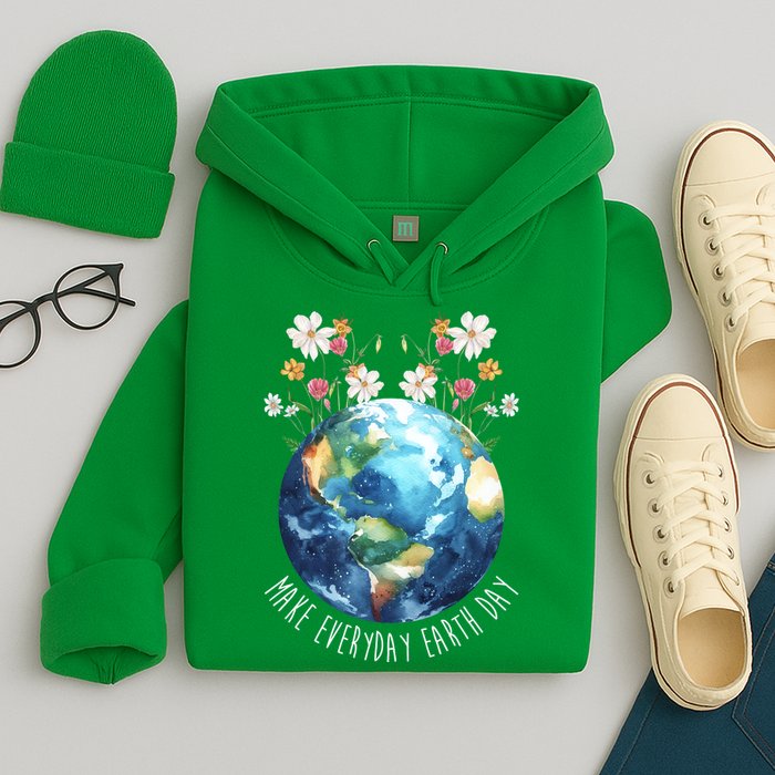 Make Everyday Earth Day Floral Globe Awareness Hoodie