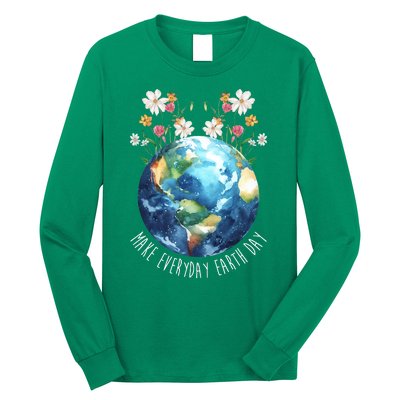 Make Everyday Earth Day Floral Globe Awareness Long Sleeve Shirt