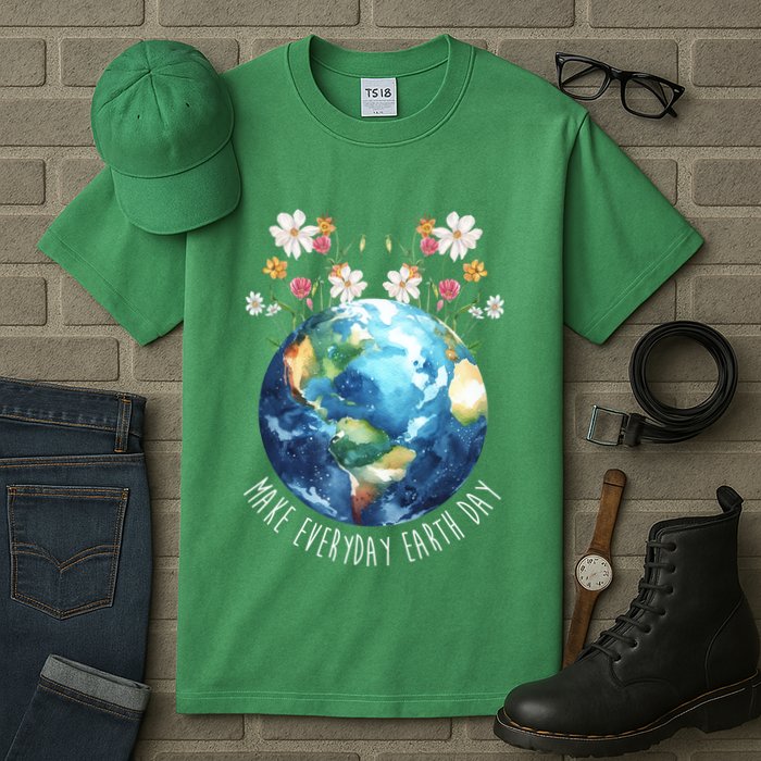 Make Everyday Earth Day Floral Globe Awareness Tall T-Shirt
